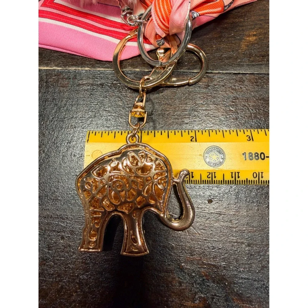 Rhinestone Elephant Keychain Purse Charm Pink Pom Pom Horse‎ Scarf
